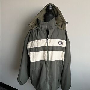 Olive and White Hooded Windbreaker